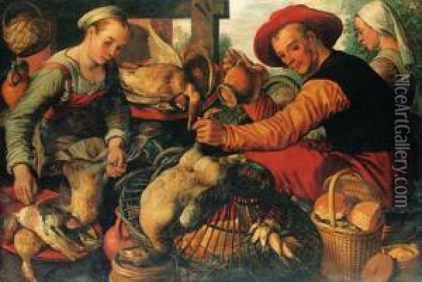 Peasants At A Poultry Stall Oil Painting - Joachim Beuckelaer
