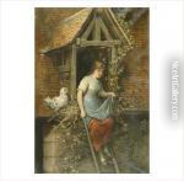 La Jeune Femme Et Le Coq Oil Painting - Hendricus-Jacobus Burgers