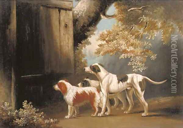Three sporting dogs waiting for master Oil Painting - James Barenger