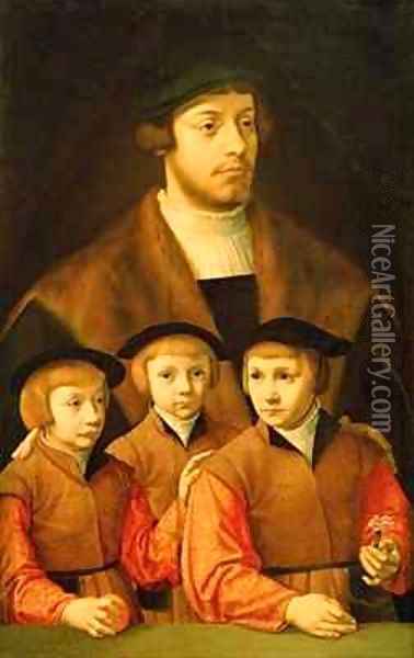 Portrait of a Man and His Three Sons Oil Painting - Bartholomaeus, the Elder Bruyn