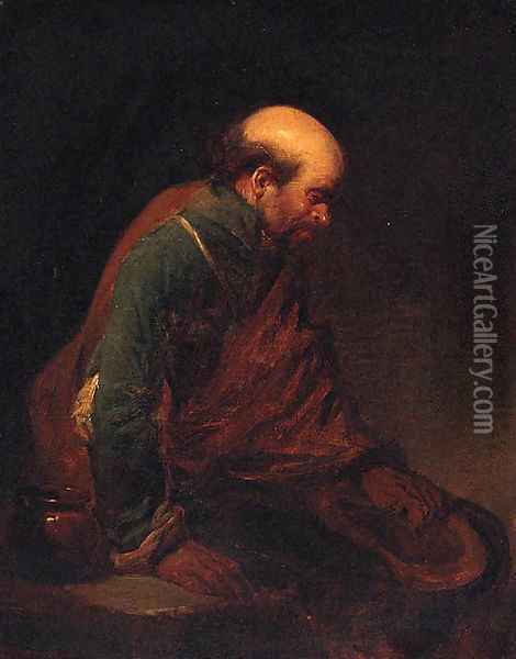 An old man leaning against a table Oil Painting - Cornelis (Pietersz.) Bega