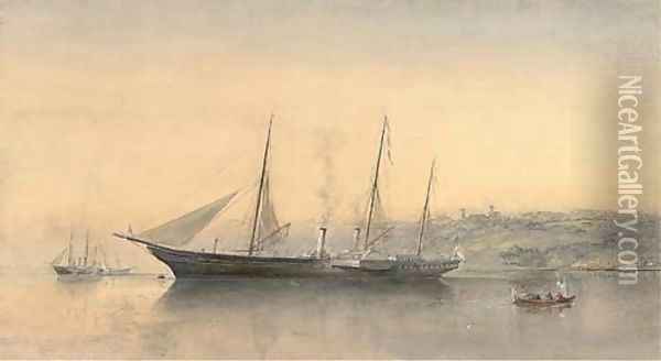 The Royal Yacht Victoria and Albert (II) lying in Osborne Bay, below Osborne House, Isle of Wight Oil Painting - Sir Oswald Walters Brierly