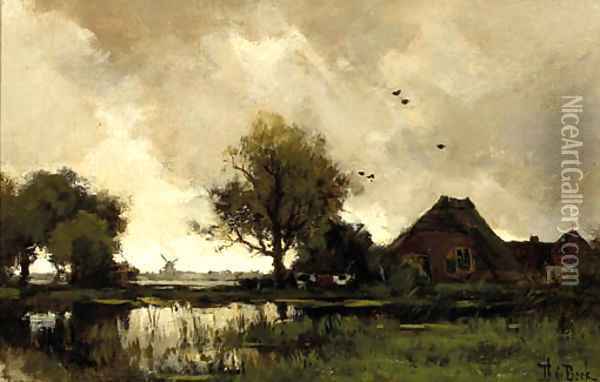 A stormy day a farm in a polder landscape Oil Painting - Theophile Emile Achille De Bock
