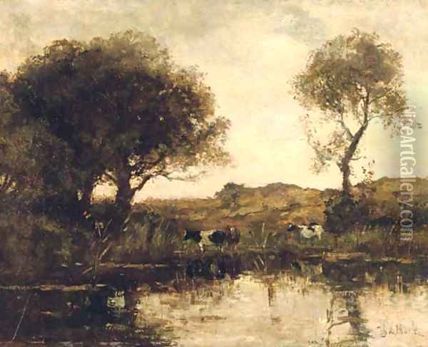 Cattle by a lake Oil Painting - Theophile Emile Achille De Bock