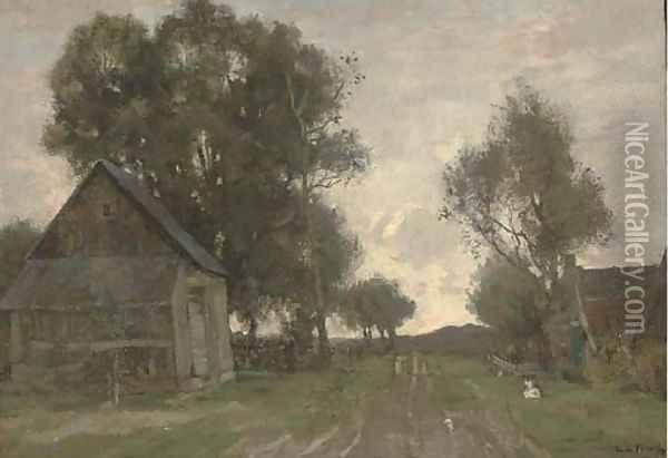 Farm buildings, the end of the day Oil Painting - Theophile Emile Achille De Bock