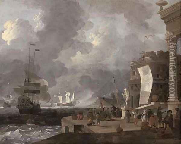 A mediterranean harbour scene Oil Painting - Ludolf Backhuysen