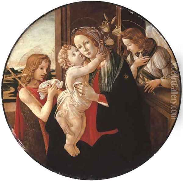 The Madonna and Child with the Young Saint John the Baptist and the Archangel Gabriel Oil Painting - Sandro Botticelli