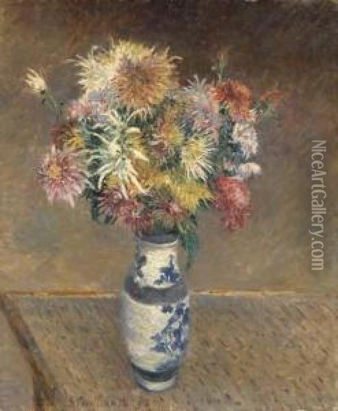 Chrysanthemes Dans Un Vase Oil Painting - Gustave Caillebotte