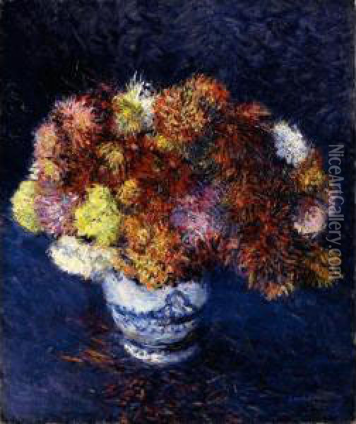 Bouquet De Chrysanthemes Oil Painting - Gustave Caillebotte
