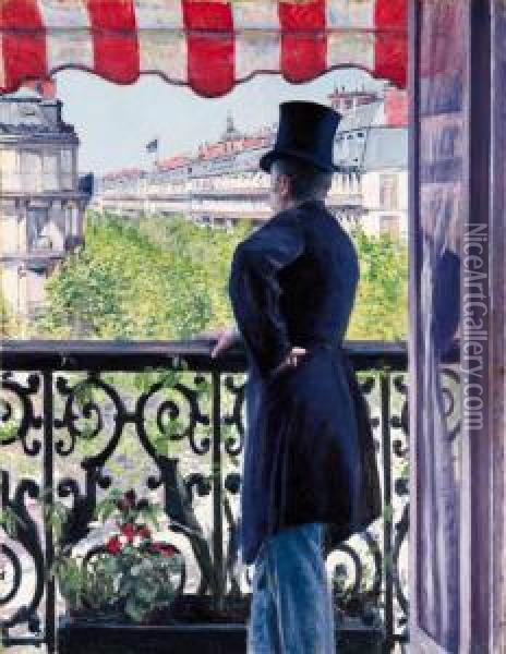 L'homme Au Balcon, Boulevard Haussmann Oil Painting - Gustave Caillebotte