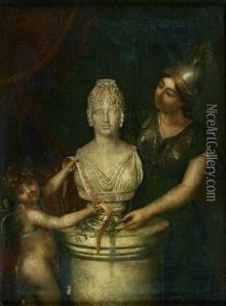 Minerve Et Cupidon Rendant Hommage Au Buste De Josephine De Beauharnais Oil Painting - Charles Camarroque