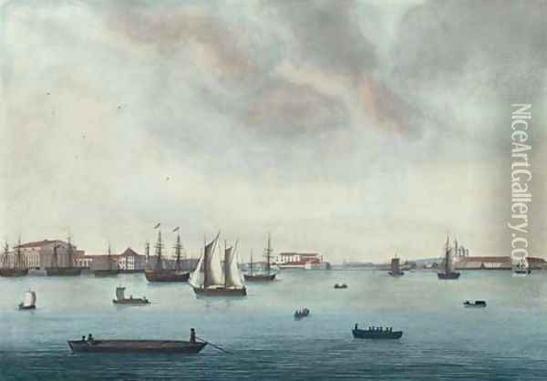 View of the Neva River Near the Stock Exchange Oil Painting - Johann Wilhelm Gottfried Barth