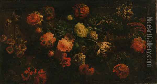 Tulips, peonies, poppies and other flowers against a stone ledge Oil Painting - Abraham Brueghel