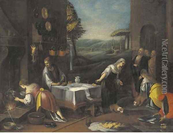 Christ in the house of Martha and Mary Oil Painting - Jacopo Bassano (Jacopo da Ponte)