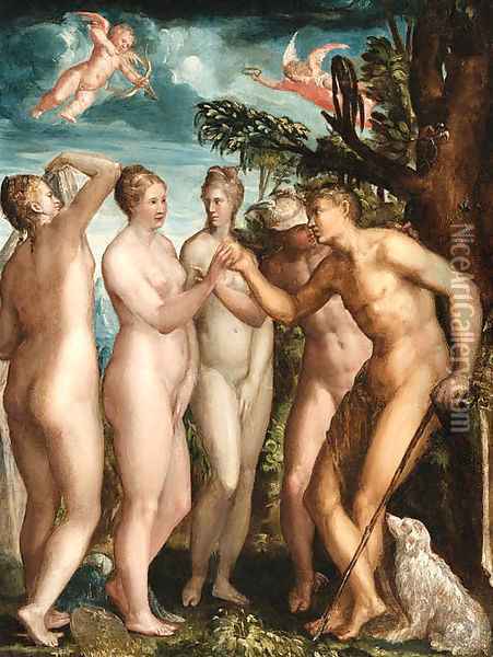 The Judgement of Paris Oil Painting - Jacopo Zanguidi, Called Jacopo Bertoija