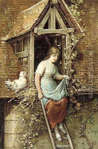 Collecting eggs Oil Painting - Hendricus-Jacobus Burgers