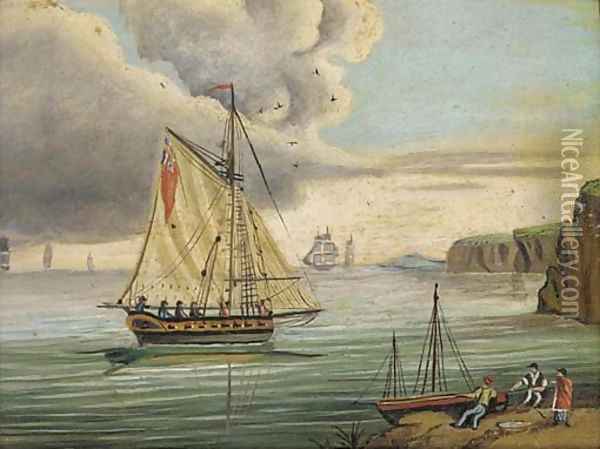 An English frigate in the Channel Oil Painting - Thomas Buttersworth