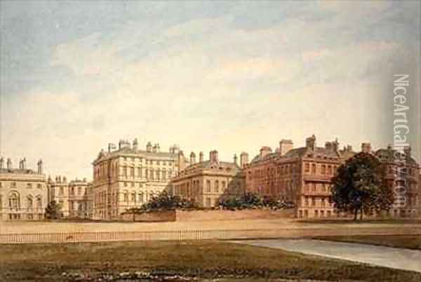 The Treasury and houses in Downing Street from St. James's Park Oil Painting - John Buckler