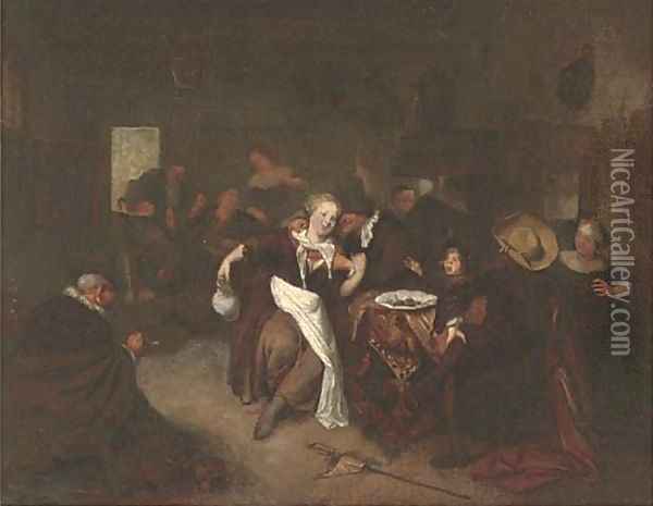 Peasants drinking and merry making in a tavern Oil Painting - Richard Brakenburg