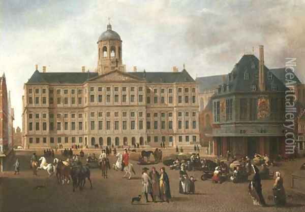 The Dam, Amsterdam, with the Town Hall and the Waag Oil Painting - Gerrit Adriaensz Berckheyde