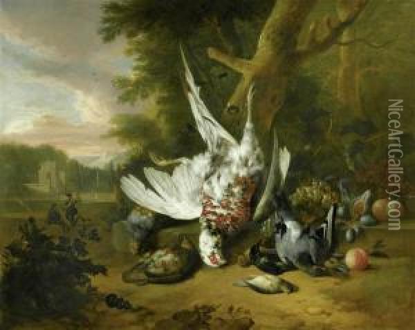 Park Landscape With Game And Fruits. Oil Painting - Pieter Casteels