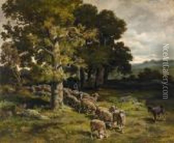 Schafherde In Eichenhain Oil Painting - Charles Ferdinand Ceramano