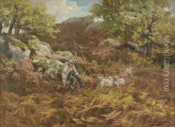 Pastorale Szene In Sommerlicher Landschaft. Oil Painting - Charles Ferdinand Ceramano