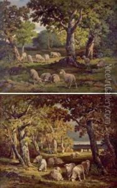 Troupeau De Moutons Dans Un Sous-bois Oil Painting - Charles Ferdinand Ceramano