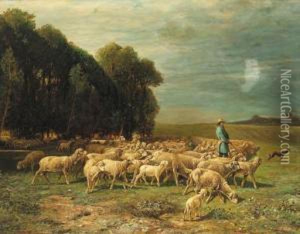 Returning Home From Pasture Oil Painting - Charles Ferdinand Ceramano