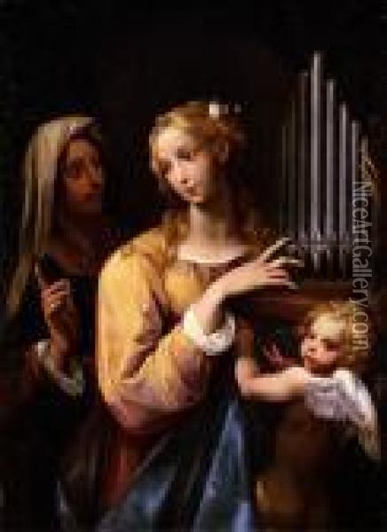 Santa Cecilia Conl'organo Portatile, Un'altra Santa Ed Un Putto Oil Painting - Giuseppe Cesari
