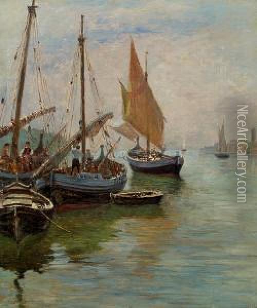 Segelboote In Arbe Oil Painting - Hugo Charlemont