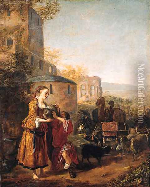 Rebecca and Eliezer at the Well Oil Painting - Adriaen Cornelisz. Beeldemaker