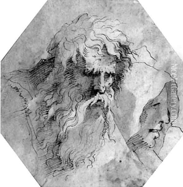 Heads of a bearded man and a monk Oil Painting - Francesco Bartolozzi