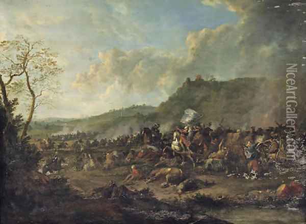 A cavalry skirmish between Turks and Christians Oil Painting - Karel Van Breydel (Le Chevalier)