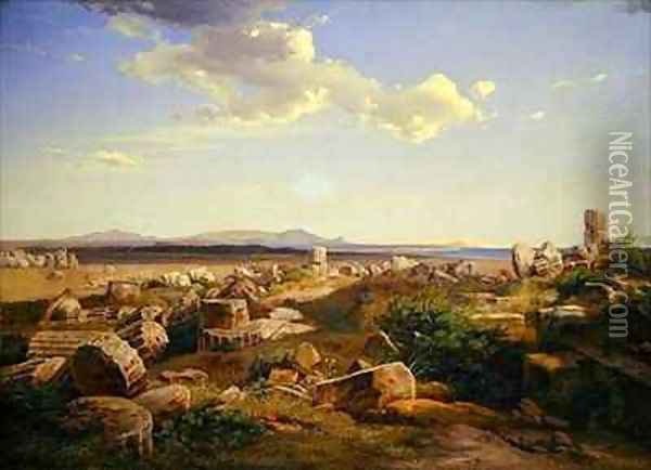 The Temple Ruins at Selinunte Oil Painting - August Bromeis