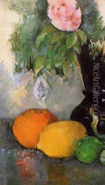 Flowers And Fruit Oil Painting - Paul Cezanne