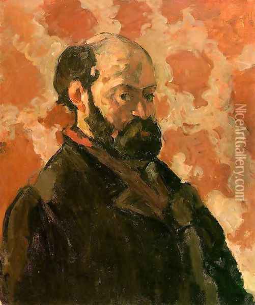 Self Portrait With A Rose Background Oil Painting - Paul Cezanne
