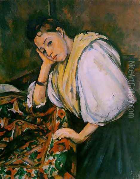 Young Italian Girl Resting On Her Elbow Oil Painting - Paul Cezanne