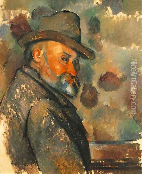 Self Portrait In A Felt Hat Oil Painting - Paul Cezanne