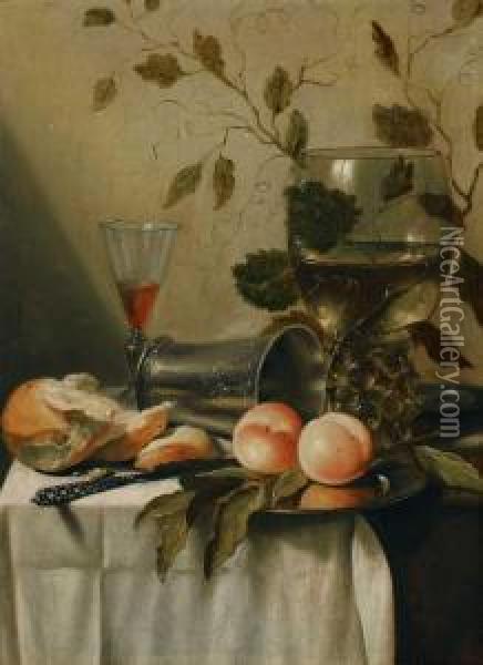 Fruhstucksstillleben Mit Glasern, Zinnbecher, Brot Und Fruchten Oil Painting - Pieter Claesz.
