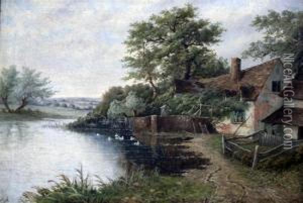 Riverside Cottage Oil Painting - Octavius Thomas Clark