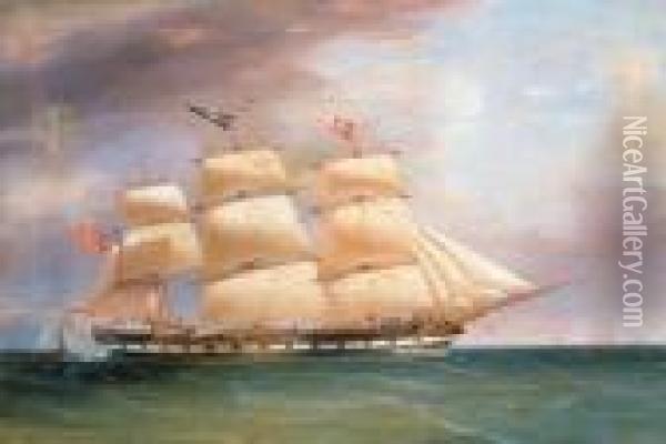 Portrait Of The Full Rigged Ship Bombay In Full Sail Oil Painting - William Clark Of Greenock