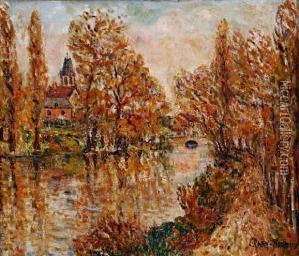 Village En Bord De Riviere A L'automne Oil Painting - Adolphe Clary-Baroux
