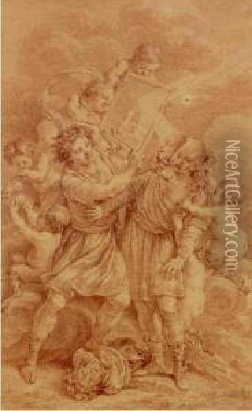 Allegorie Du Jeu Ou De La Comedie Ou La Perse Demasquee Oil Painting - Charles-Nicolas I Cochin