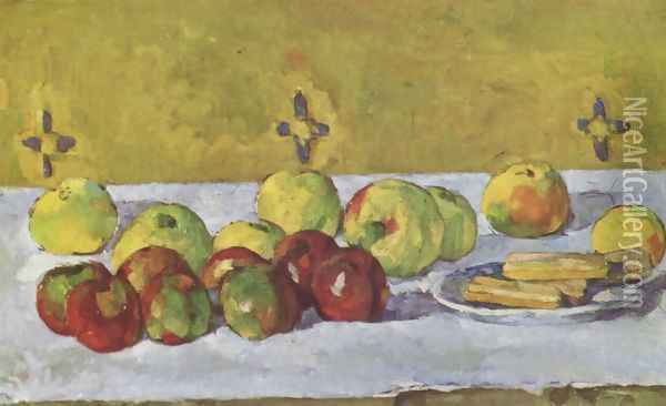Still life with apples and biskuits Oil Painting - Paul Cezanne