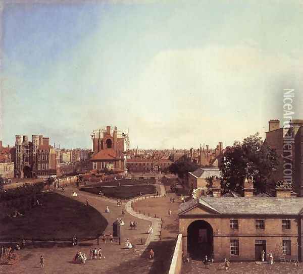 London Whitehall And The Privy Garden From Richmond House Oil Painting - (Giovanni Antonio Canal) Canaletto