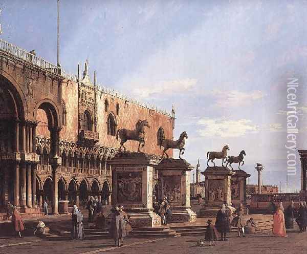 Capriccio The Horses of San Marco in the Piazzetta 1743 Oil Painting - (Giovanni Antonio Canal) Canaletto