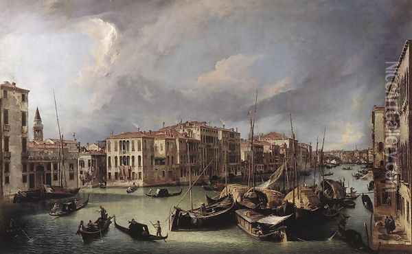 The Grand Canal With The Rialto Bridge In The Background Oil Painting - (Giovanni Antonio Canal) Canaletto