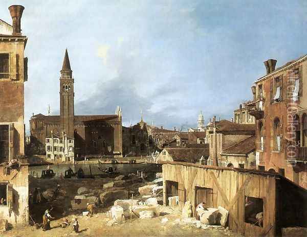 The Stonemason's Yard 1728 Oil Painting - (Giovanni Antonio Canal) Canaletto