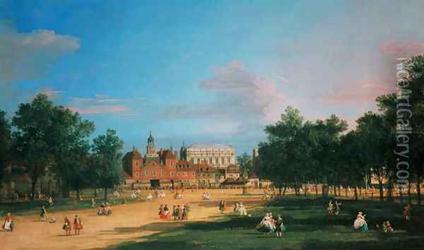 Old Horse Guards and the Banqueting Hall, Whitehall from St James's Park, 1749 Oil Painting - (Giovanni Antonio Canal) Canaletto